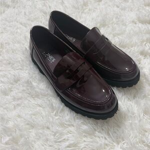 Jones New York Patent Leather Burgundy Penny Loafers